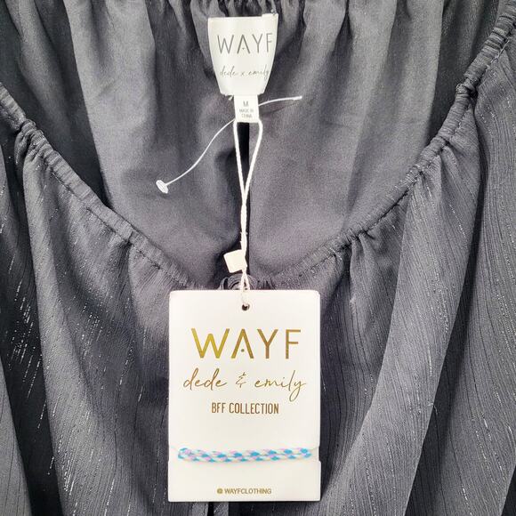 NWT WAYF Dede & Emily Black & Silver Sheer Off the Shoulder Top Women's Size M - Picture 6 of 9
